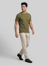 Men T-Shirt Solid Green Regular Fit