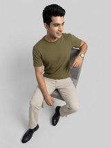 Men T-Shirt Solid Green Regular Fit