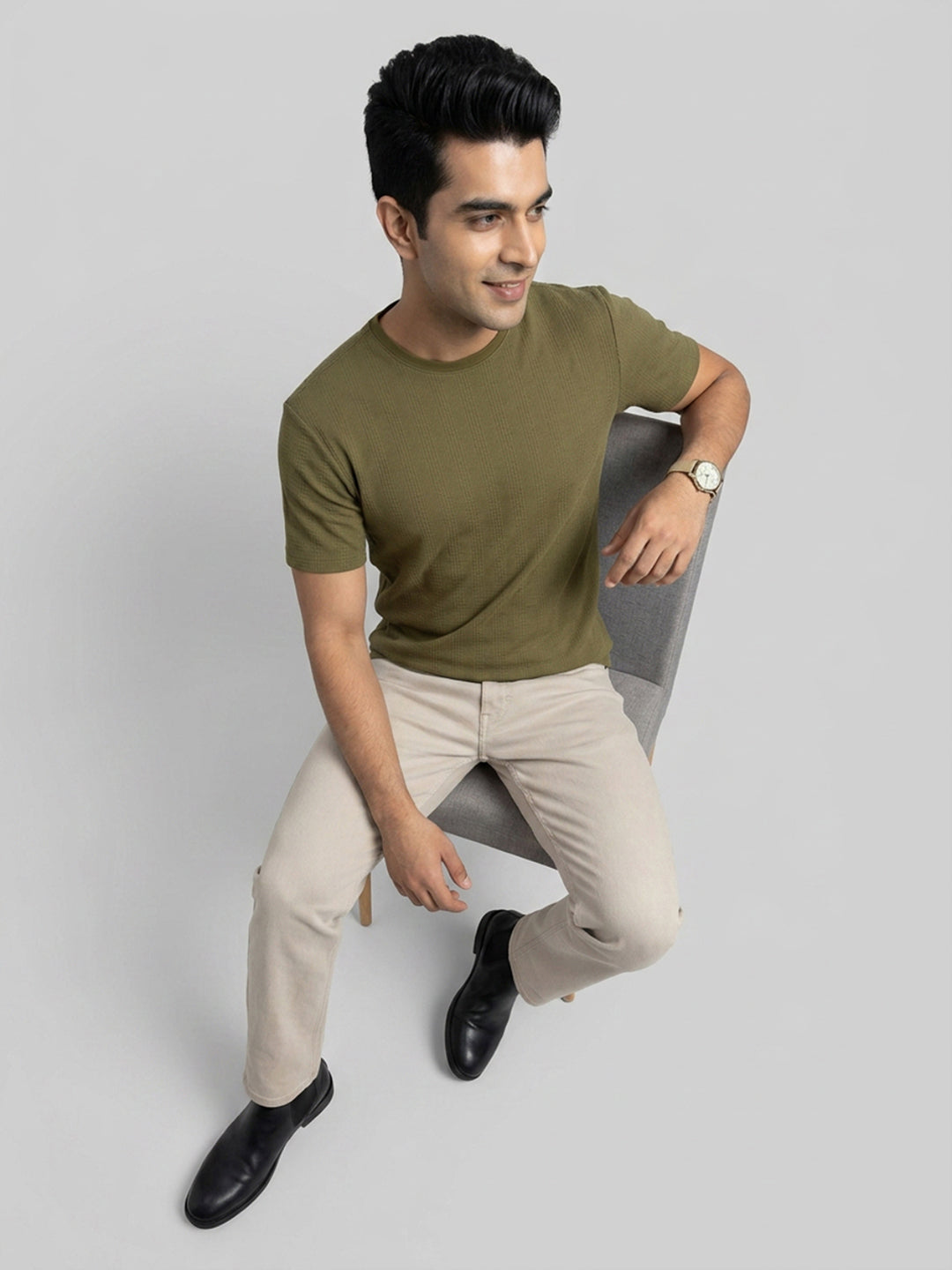 Men T-Shirt Solid Green Regular Fit