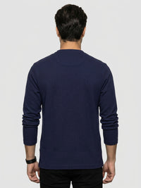 Men T-Shirt Textured Navy Blue Regular Fit