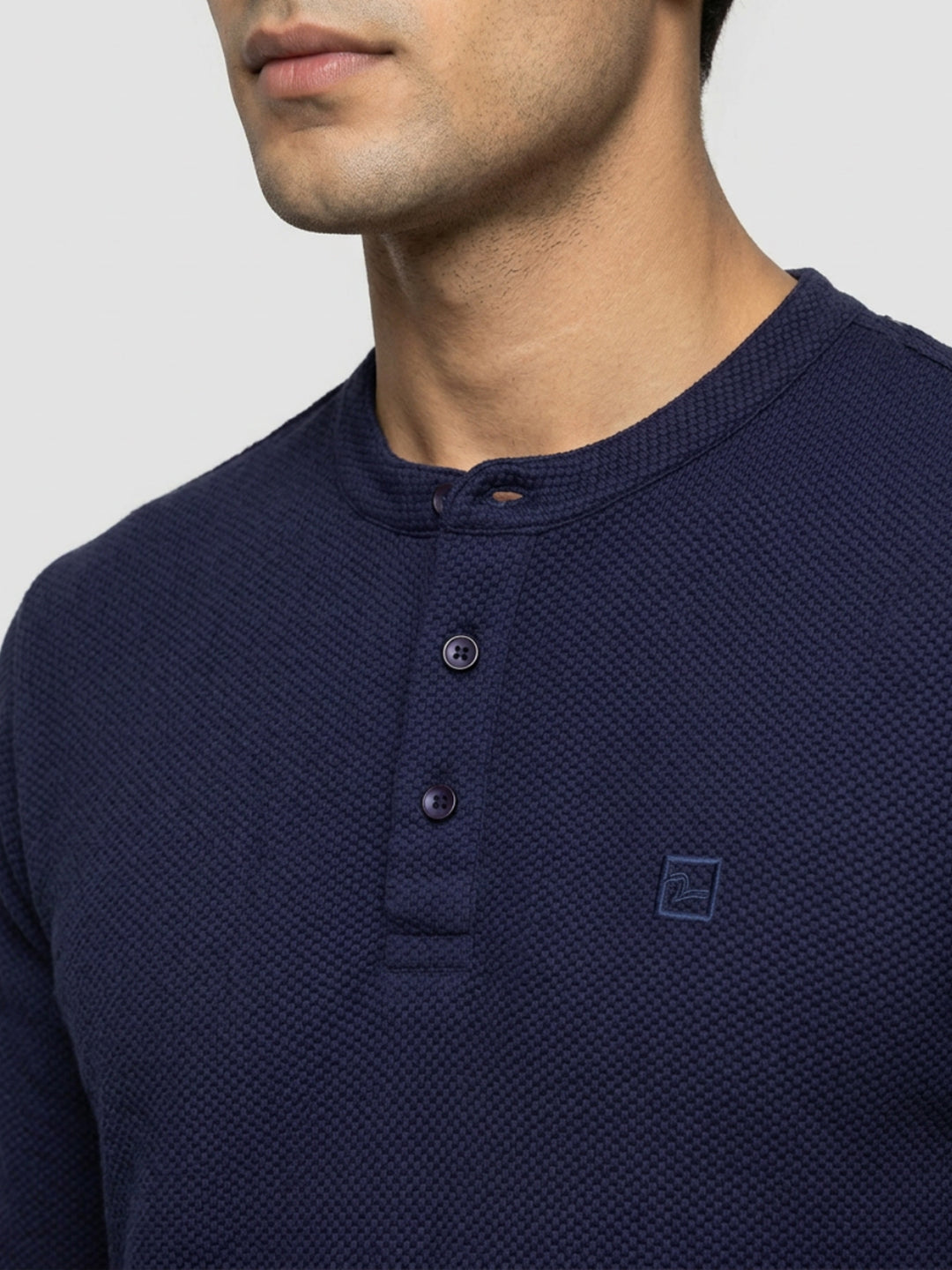 Men T-Shirt Textured Navy Blue Regular Fit