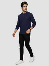 Men T-Shirt Textured Navy Blue Regular Fit