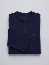 Men T-Shirt Textured Navy Blue Regular Fit