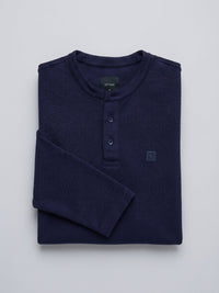 Men T-Shirt Textured Navy Blue Regular Fit