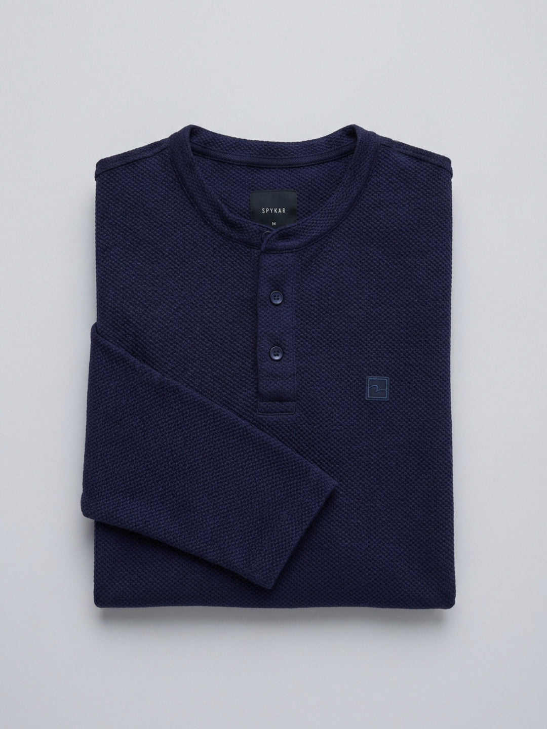 Men T-Shirt Textured Navy Blue Regular Fit