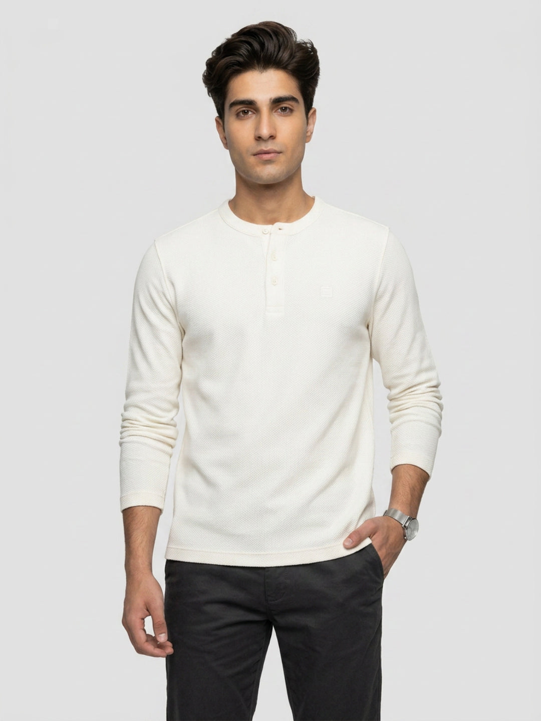 Men T-Shirt Textured Off-White Regular Fit