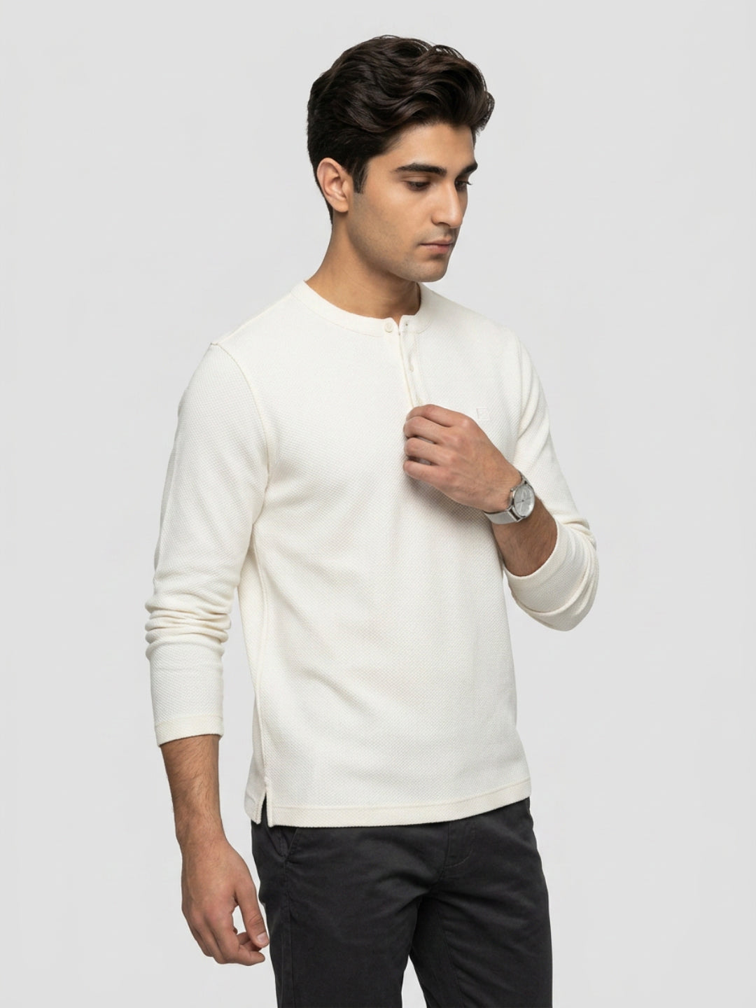 Men T-Shirt Textured Off-White Regular Fit