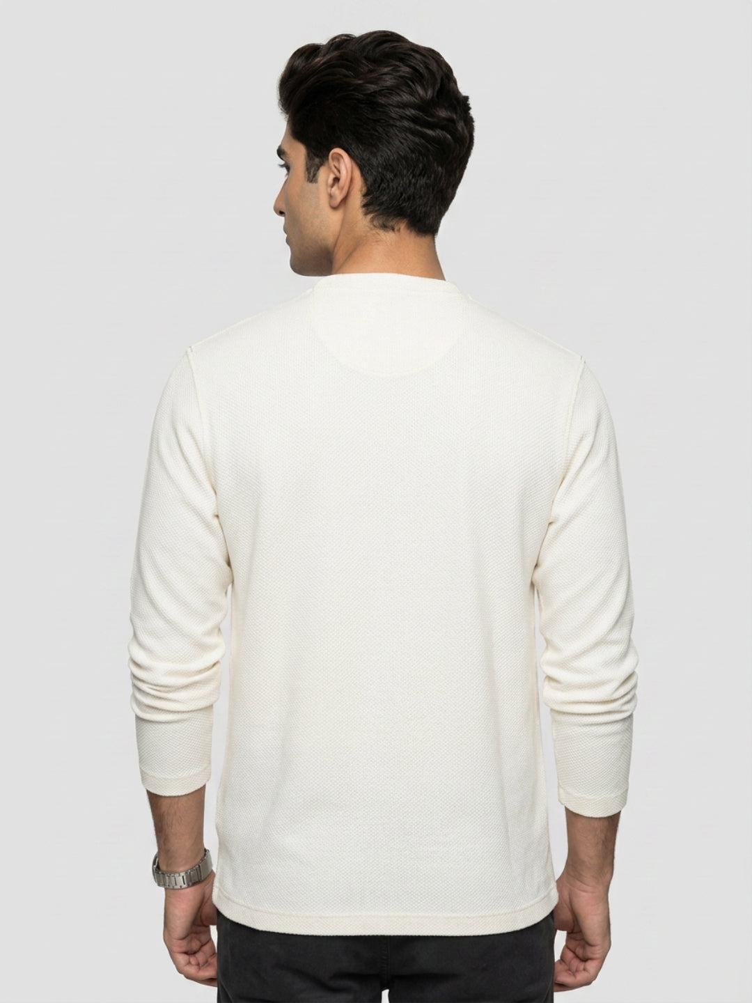 Men T-Shirt Textured Off-White Regular Fit