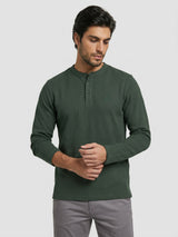 Men T-Shirt Textured Green Regular Fit
