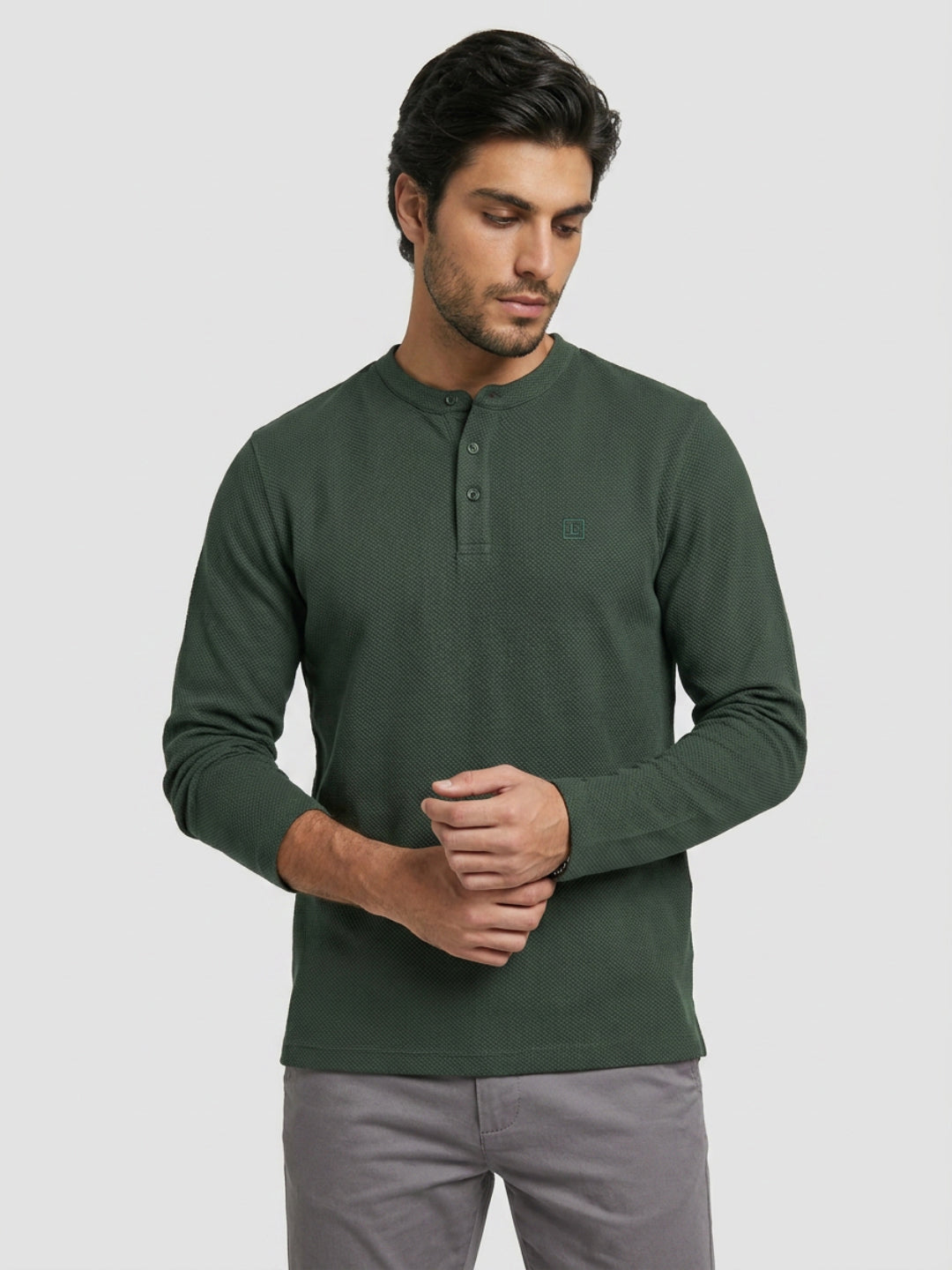 Men T-Shirt Textured Green Regular Fit