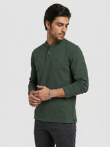 Men T-Shirt Textured Green Regular Fit