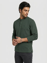 Men T-Shirt Textured Green Regular Fit