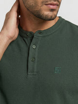 Men T-Shirt Textured Green Regular Fit
