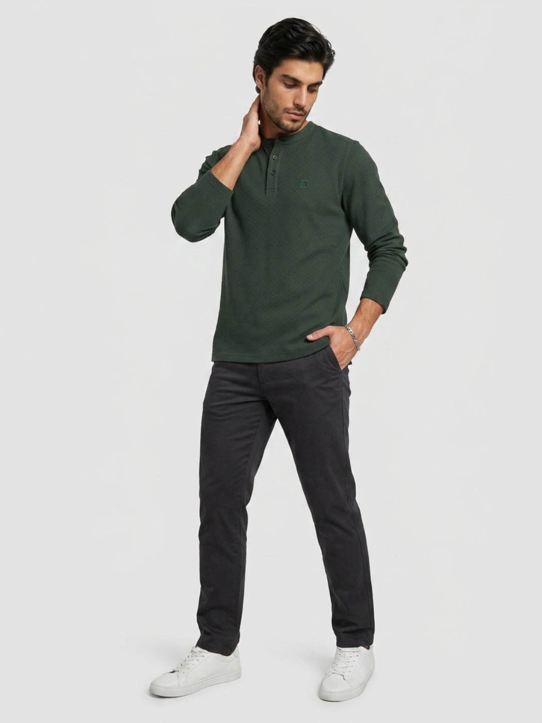 Men T-Shirt Textured Green Regular Fit