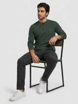 Men T-Shirt Textured Green Regular Fit