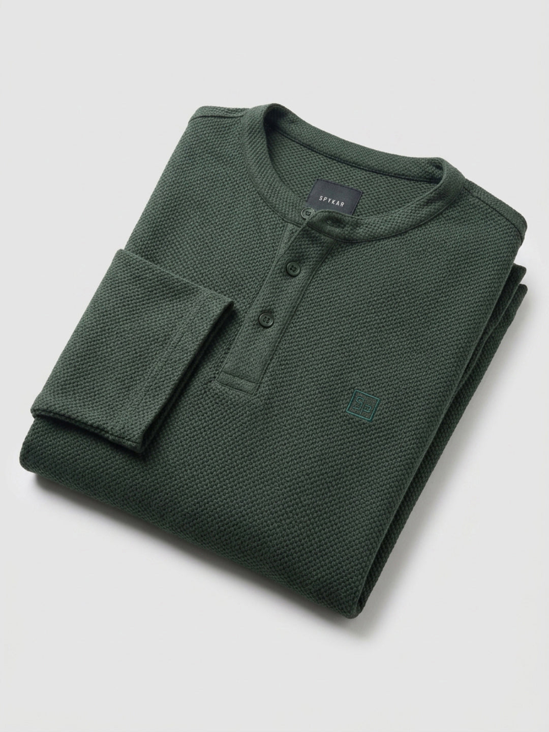 Men T-Shirt Textured Green Regular Fit