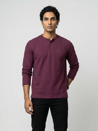 Men T-Shirt Textured Maroon Regular Fit