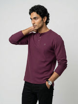 Men T-Shirt Textured Maroon Regular Fit