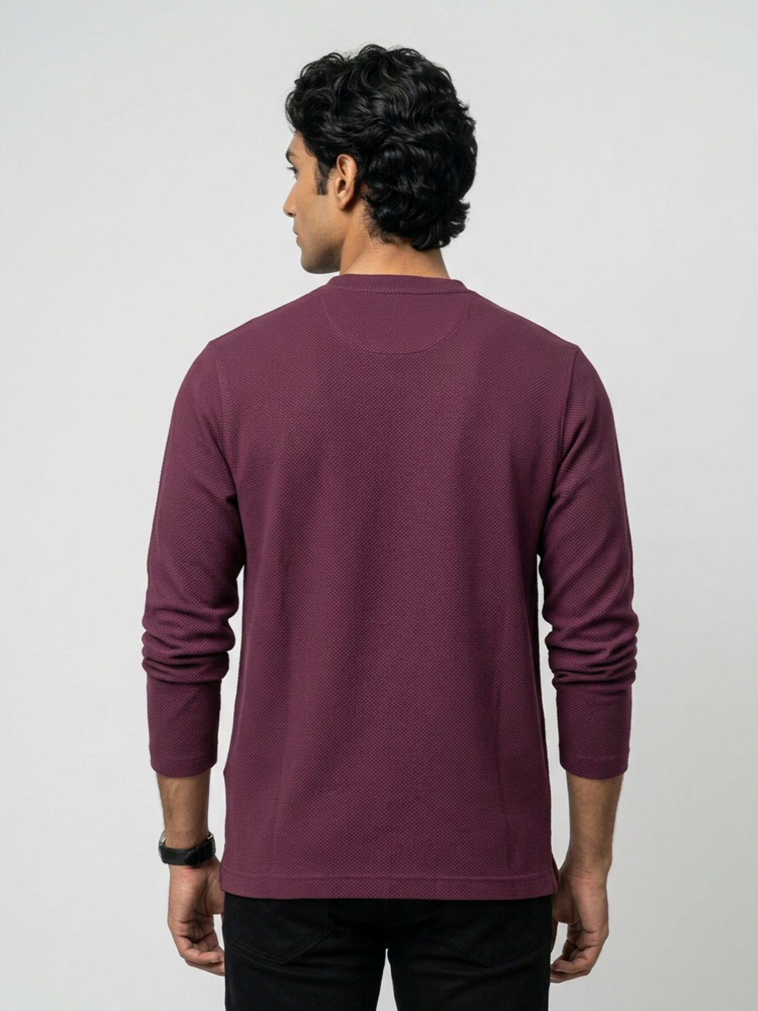 Men T-Shirt Textured Maroon Regular Fit