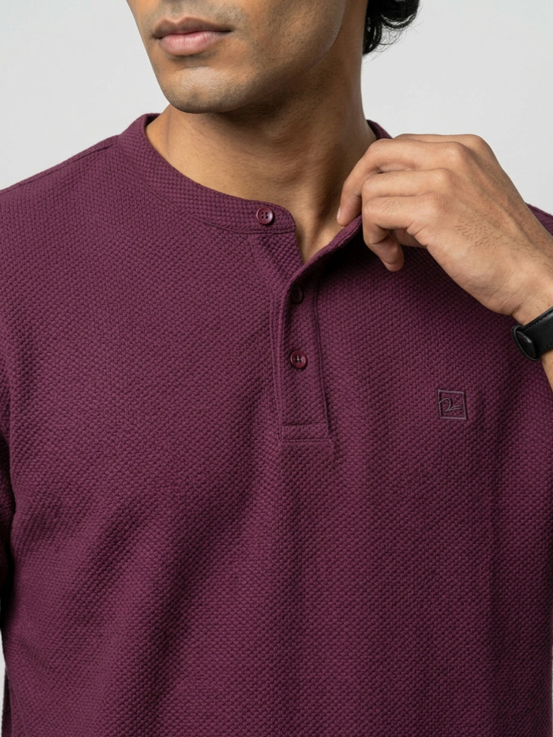 Men T-Shirt Textured Maroon Regular Fit