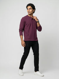 Men T-Shirt Textured Maroon Regular Fit