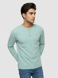 Men T-Shirt Textured Green Regular Fit