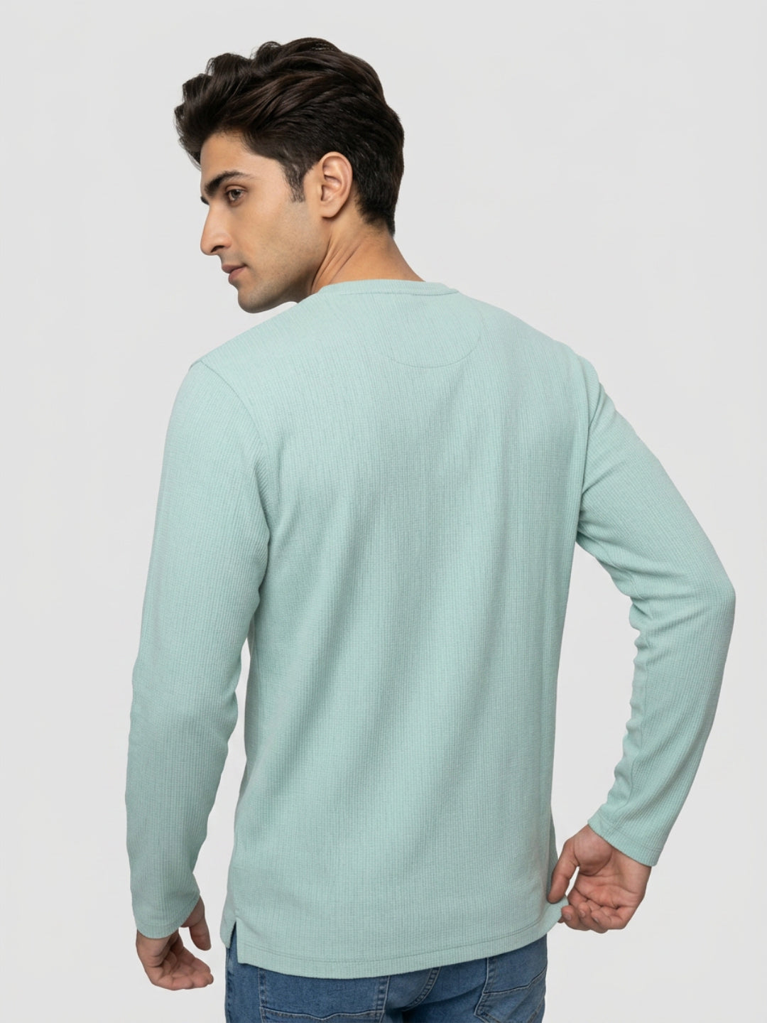 Men T-Shirt Textured Green Regular Fit