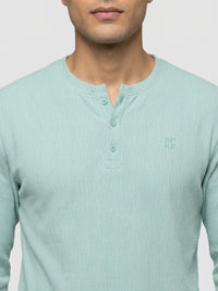 Men T-Shirt Textured Green Regular Fit