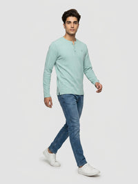 Men T-Shirt Textured Green Regular Fit