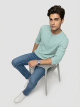Men T-Shirt Textured Green Regular Fit
