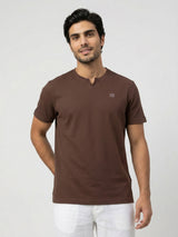 Men T-Shirt Textured Brown Regular Fit
