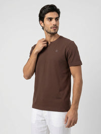 Men T-Shirt Textured Brown Regular Fit