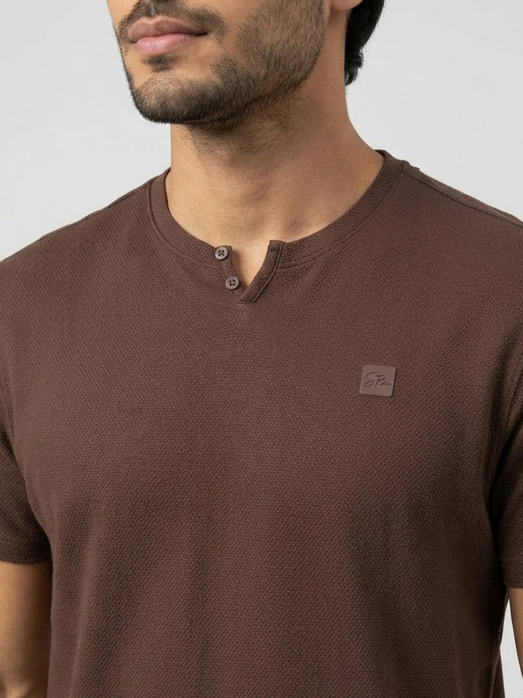 Men T-Shirt Textured Brown Regular Fit