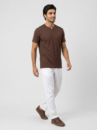 Men T-Shirt Textured Brown Regular Fit