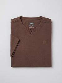Men T-Shirt Textured Brown Regular Fit