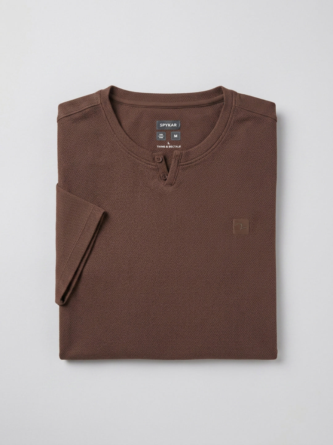 Men T-Shirt Textured Brown Regular Fit