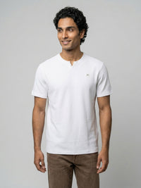 Men T-Shirt Textured White Regular Fit