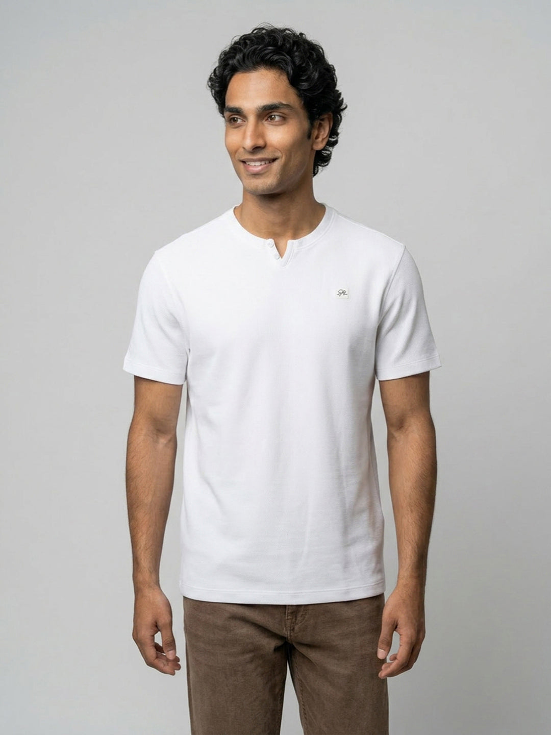 Men T-Shirt Textured White Regular Fit