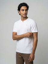 Men T-Shirt Textured White Regular Fit