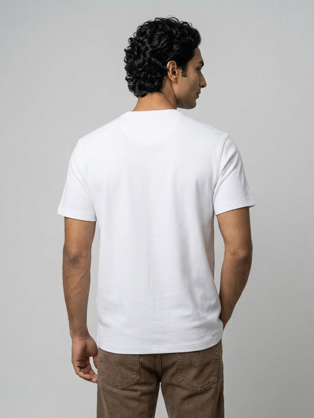 Men T-Shirt Textured White Regular Fit