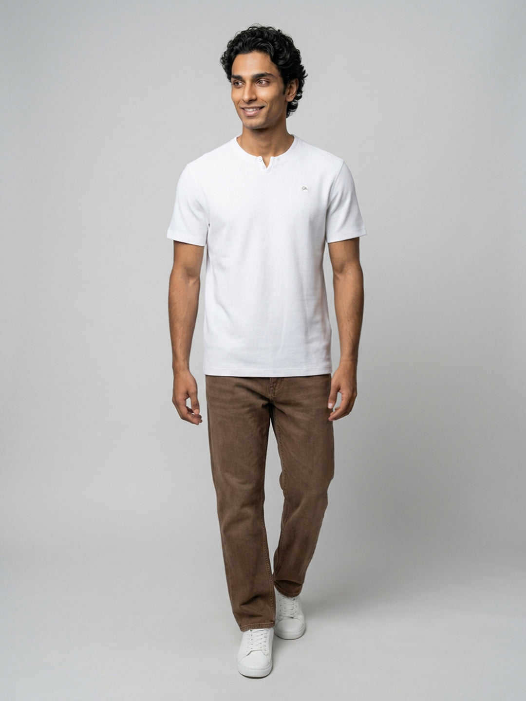 Men T-Shirt Textured White Regular Fit