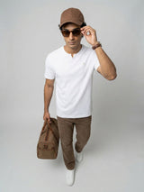 Men T-Shirt Textured White Regular Fit