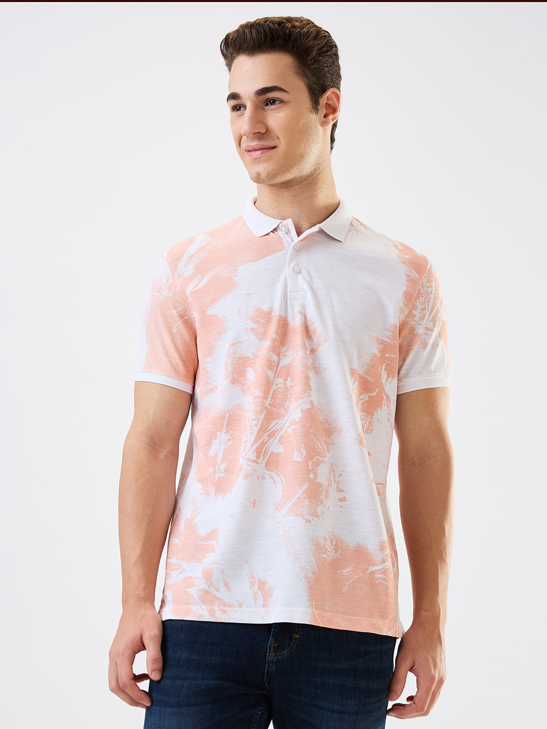 Spykar Pink Slim Fit Printed Half Sleeve T-Shirt For Men