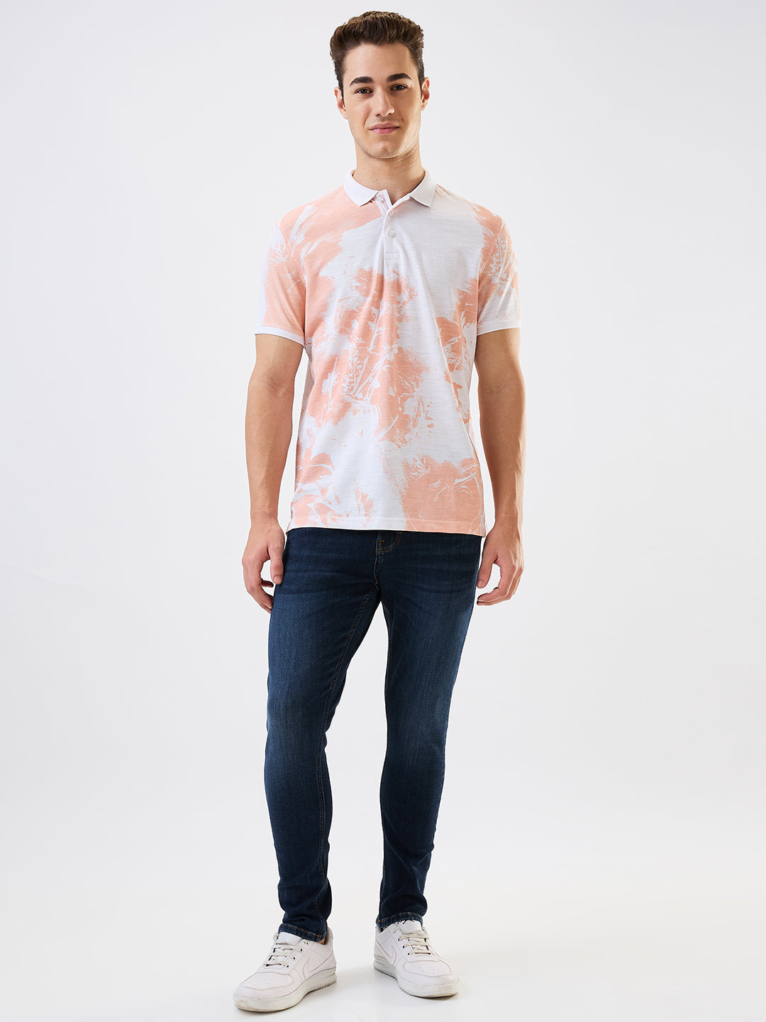 Spykar Pink Slim Fit Printed Half Sleeve T-Shirt For Men