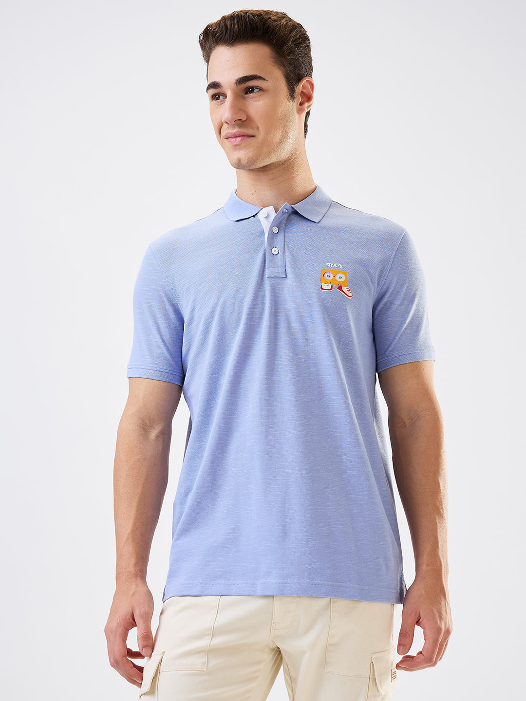 Men T-Shirt Blue Solid Slim Fit