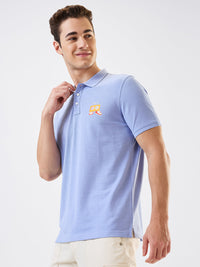 Men T-Shirt Blue Solid Slim Fit