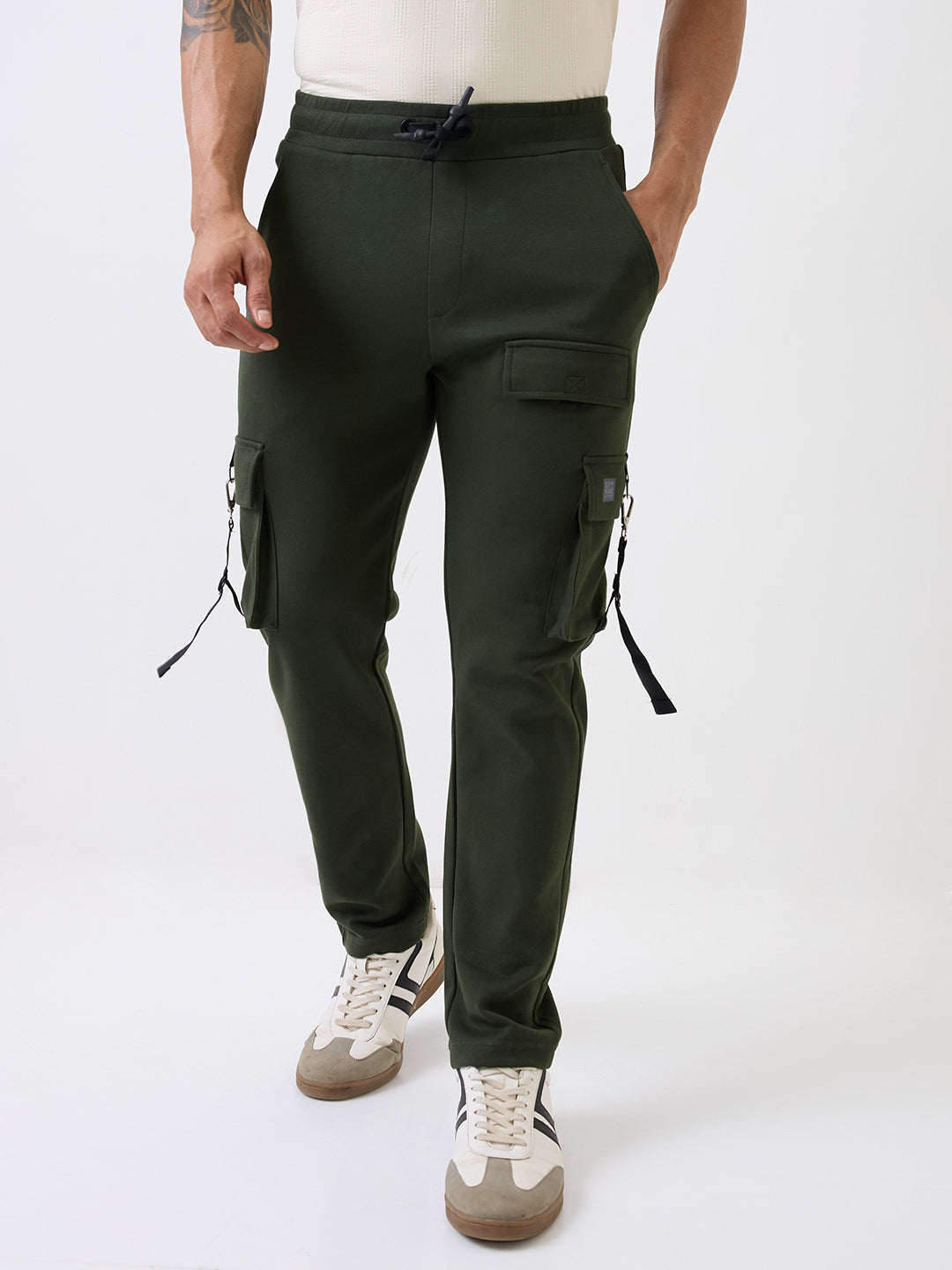 Spykar Rifle Green Mid Rise Straight Fit Casual Knit Track Pants For Men