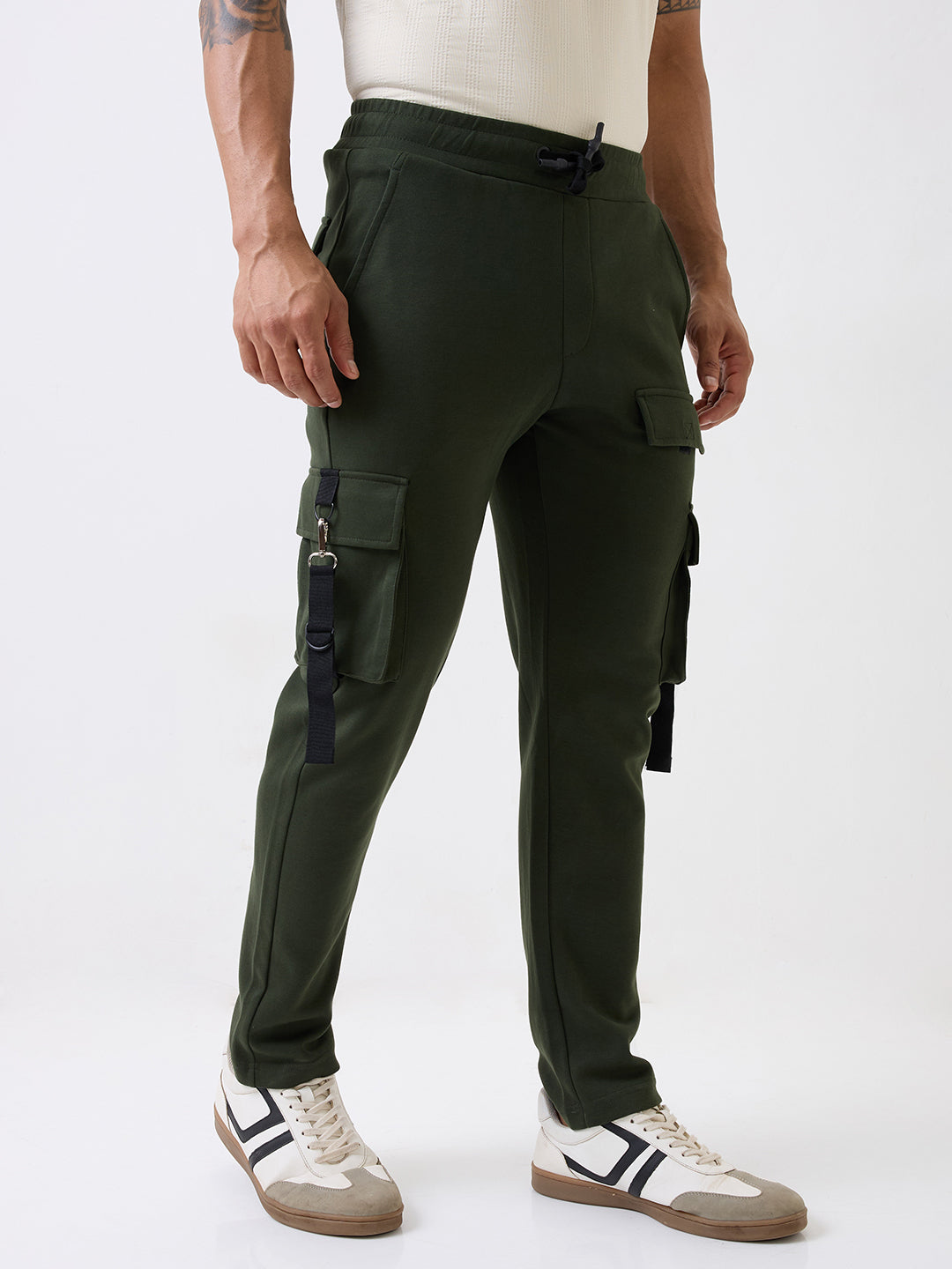 Spykar Rifle Green Mid Rise Straight Fit Casual Knit Track Pants For Men
