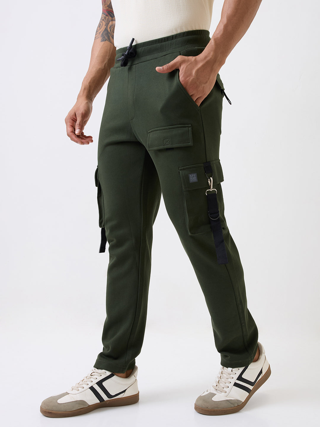 Spykar Rifle Green Mid Rise Straight Fit Casual Knit Track Pants For Men
