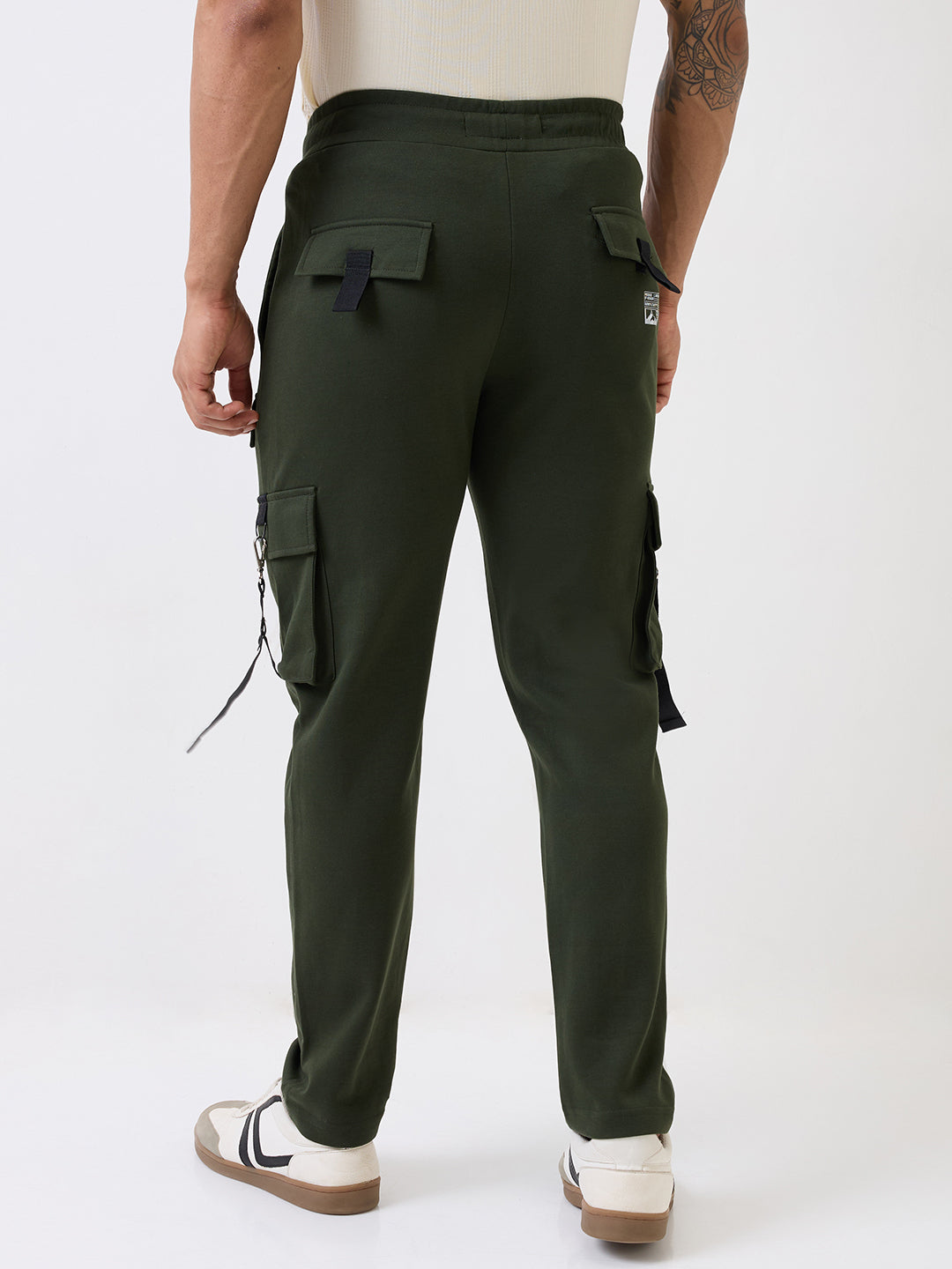 Spykar Rifle Green Mid Rise Straight Fit Casual Knit Track Pants For Men